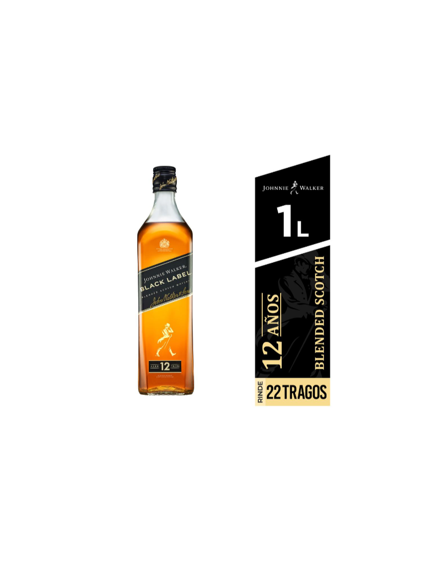 Johnnie Walker Etiqueta Negra 12 Años Botella de Whisky EscocEs 1 L